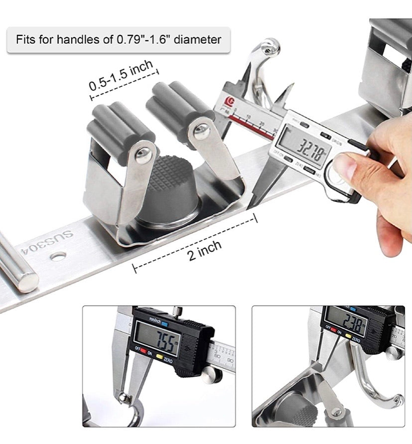 Broom Mop Holder Wall Mount - Tsmine Stainless Steel Wall Mounted Garden Tool Storage Tool Rack Storage & Organization for Your Home,Kitchen,Bathroom,Garage,Closet and Shed(3 Racks 4 Hooks)