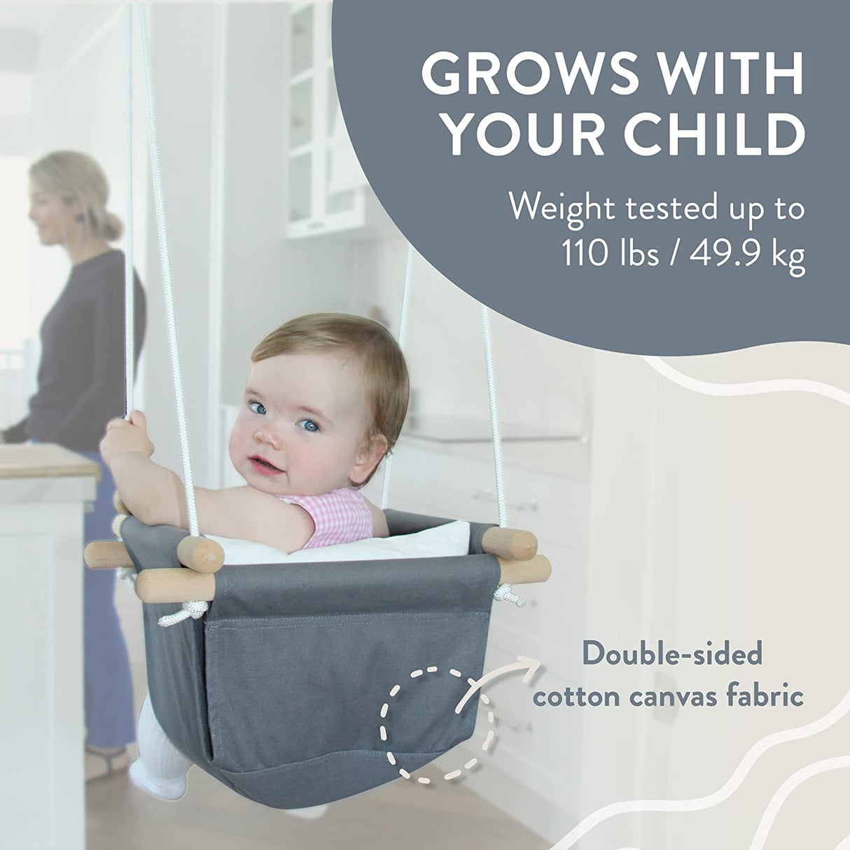 Monkey & Mouse Secure Canvas and Wooden Hanging Swing Seat Chair with a Baby, Infant, Toddler, Kids Toys - Indoor and Outdoor Hammock, for Tree Swings or Backyard Outside Swing Set Use for Infants