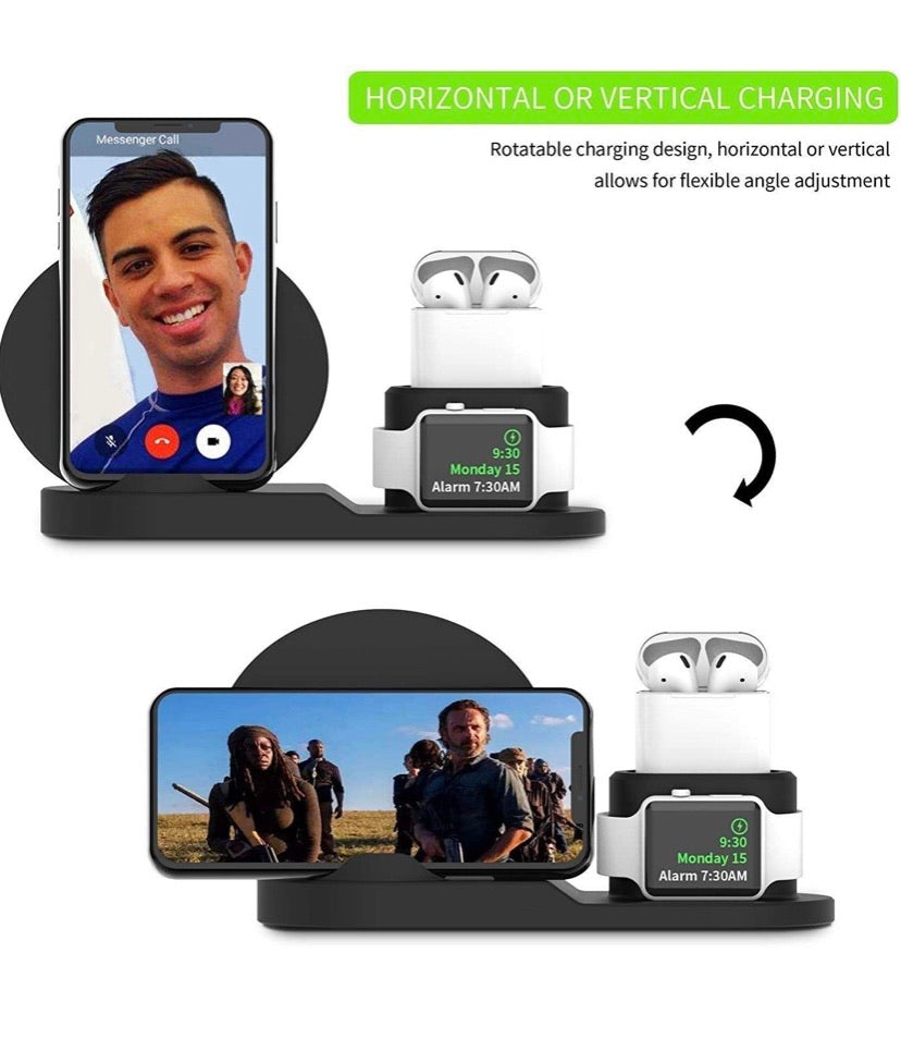 Wireless Charger, Amazer Tec 3 in 1 Charging Stand Compatible with iWatch, AirPods and iPhone 11/Xs/X Max/XR/X/8/8Plus/7/7 Plus /6S /6S Plus(Original Charger & Cables Required) (Black)