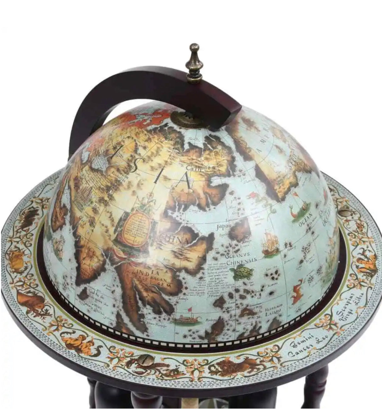 Globe Bar Wine Stand Eucalyptus Wood Blue