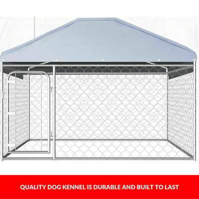 Dog Kennel Run Cage Galvanized Steel Fencing Pet Playpen Enclosure with Roof 2x2