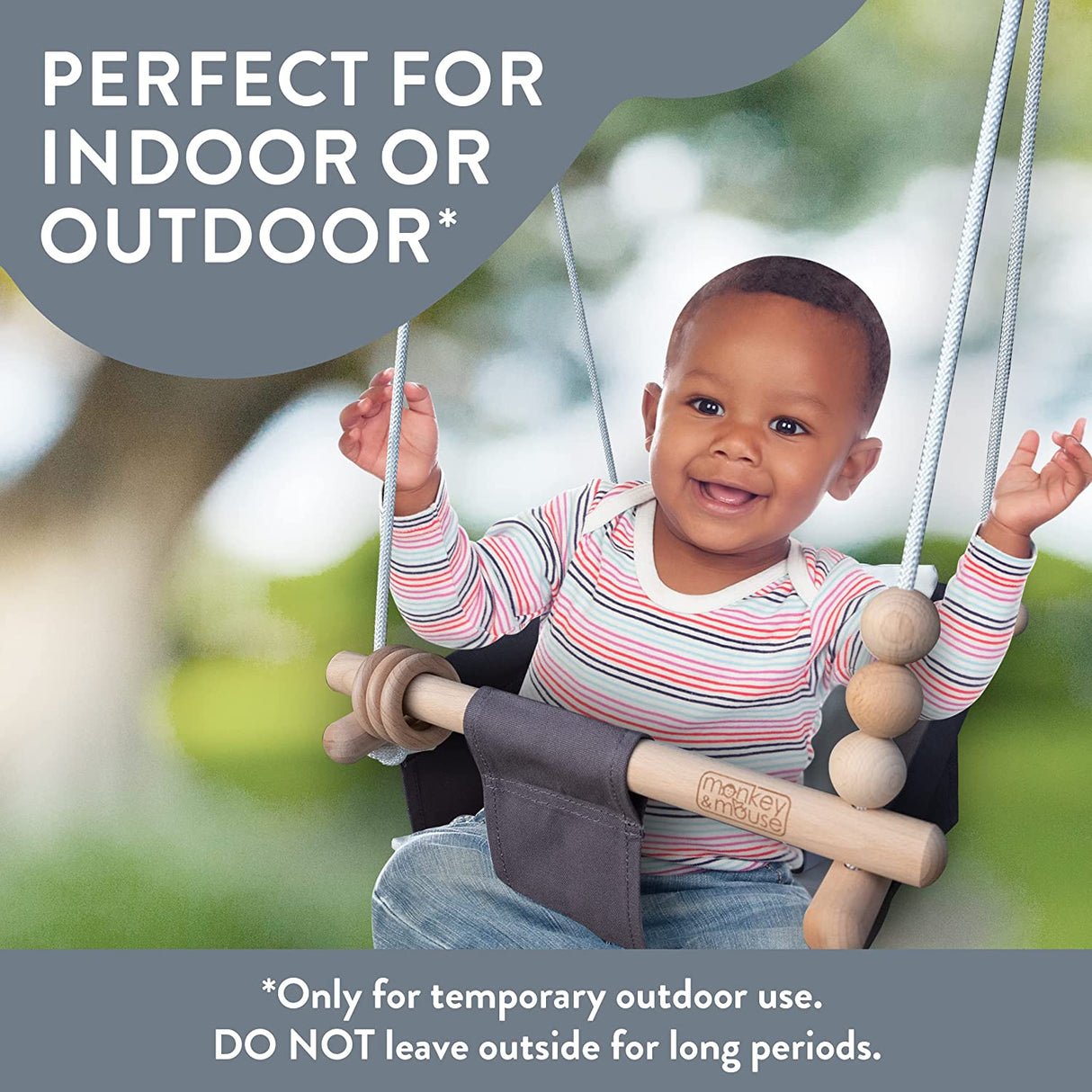 Monkey & Mouse Secure Canvas and Wooden Hanging Swing Seat Chair with a Baby, Infant, Toddler, Kids Toys - Indoor and Outdoor Hammock, for Tree Swings or Backyard Outside Swing Set Use for Infants