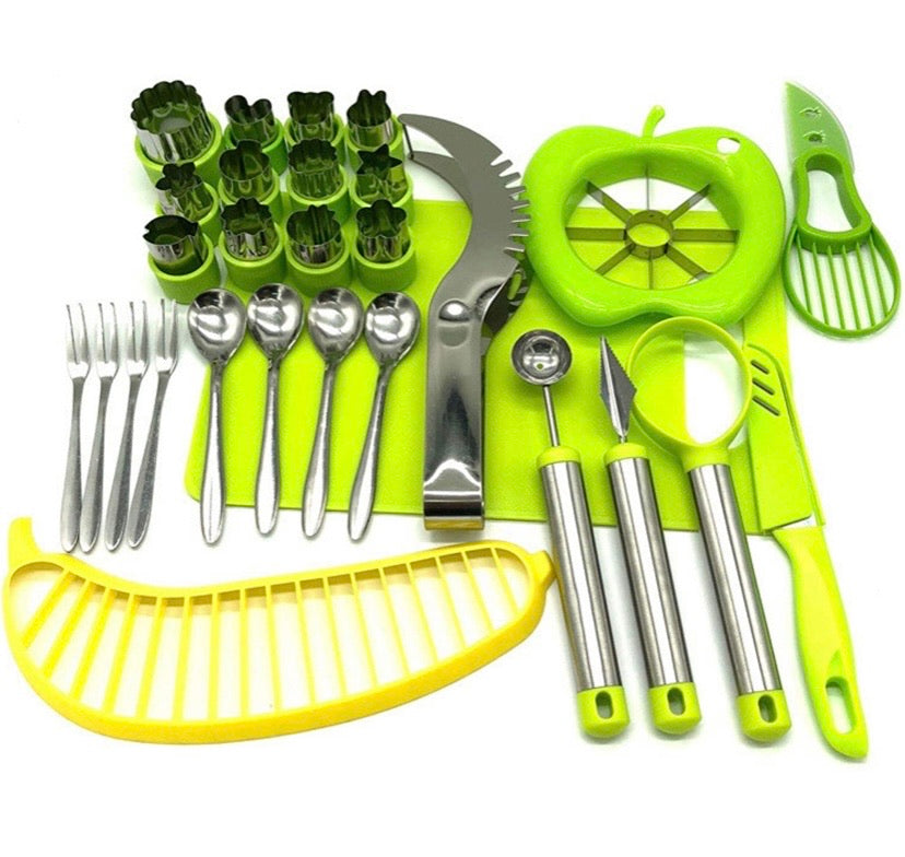 Vegetable Fruit Cutter Shapes Carving Tools Set - 29 pieces - 12 Cute Mini Cookie Cutting Stamps Moulds Flower Heart Star, Melon Baller, Watermelon Cutter, Apple Slicer – Create Fun Food Decoration for Kids Parties