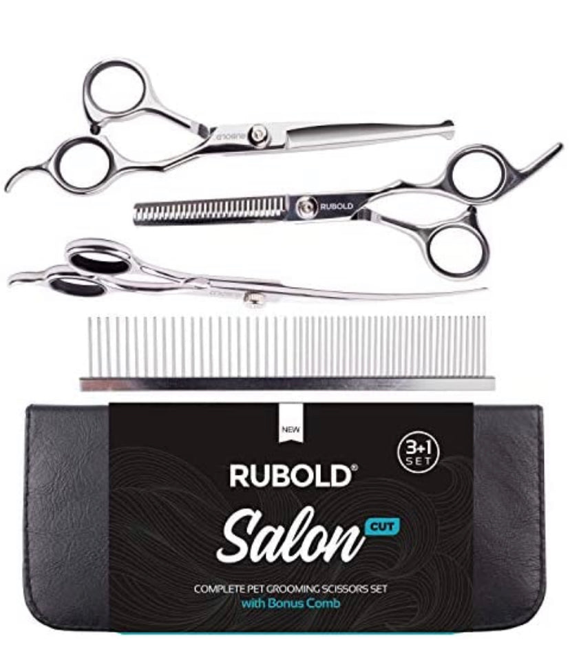 Professional Dog Grooming Scissors Set - Stainless Steel Rounded Tip Sharp Durable Shears with Pet Grooming Comb in Kit - Best Tools for Trimming Every Dog and Cat - Salon Cut