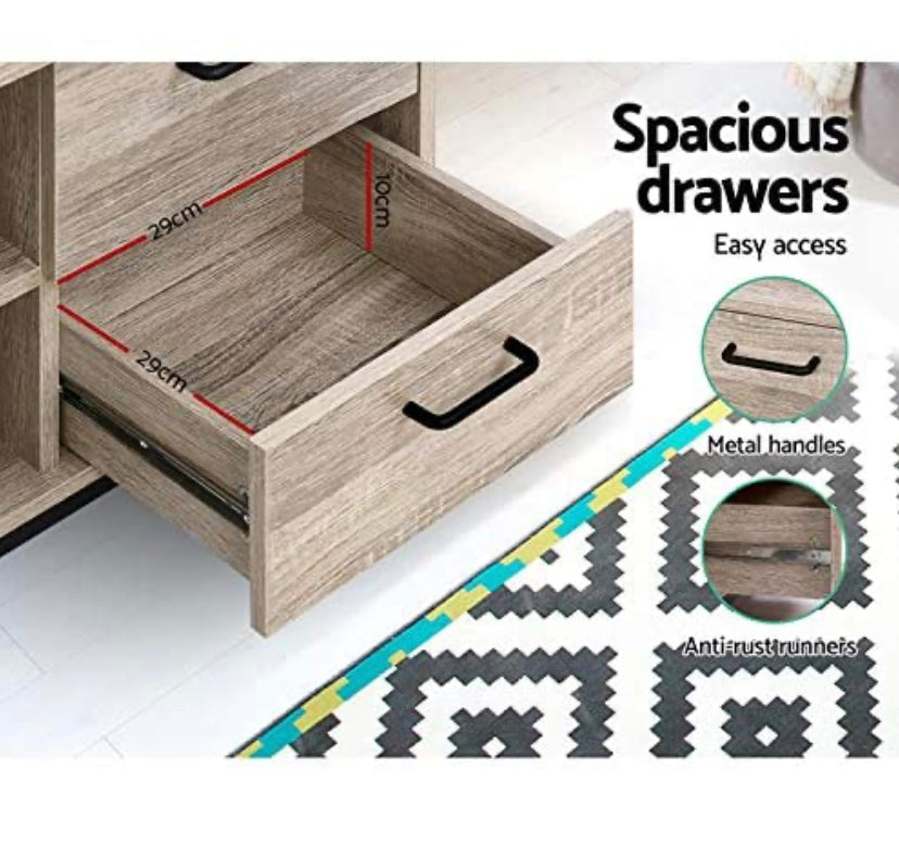 Artiss TV Unit 132cm Length Entertainment Unit Wooden TV Stand Cabinet, Oak and Black