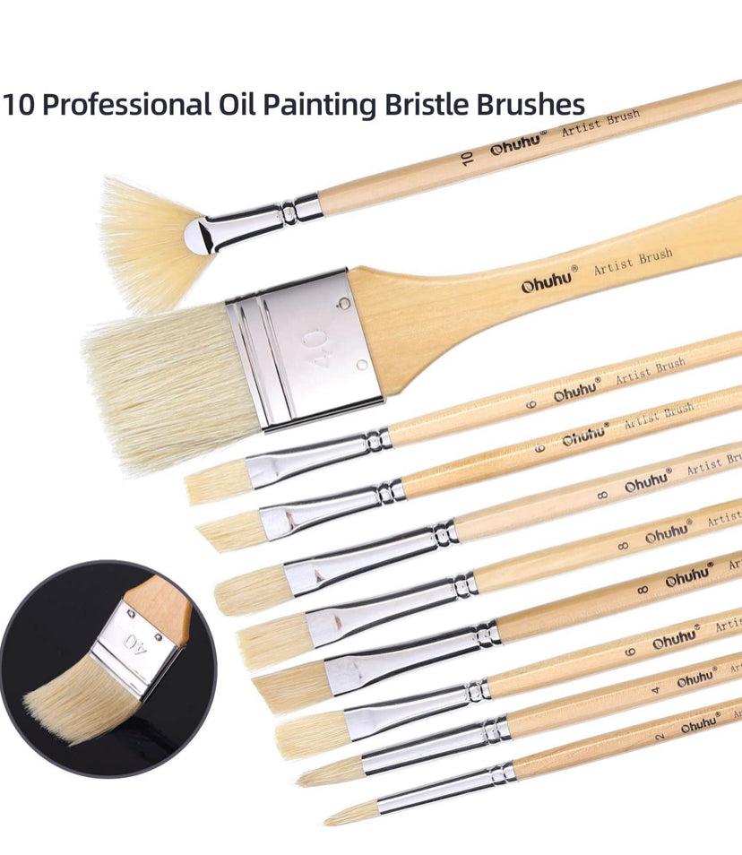 Oil Painting Set, Ohuhu 56pcs Artist Painting Set with Table Top Easel, Bristle Art Painting Brushes, Oil Paints Tubes, Canvas, Canvas Panels, Paint Palette, Art Supplies for Artist Students School