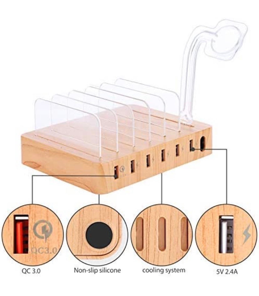 QC 3.0 Charging Station,AIZBO 60W 12A 6 Port Docking Stations & Desk Organizer with Quick Charge 3.0 & 5 Port USB Charger & Removable Watch Holder fit Multiple Devices iPhone/Iwatch/Tablet/Samsung Galaxy/LG and More