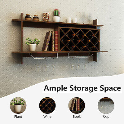 Wall-mounted Wine Rack Bottle Glass Holder Wine Storage Shelf Bar Home