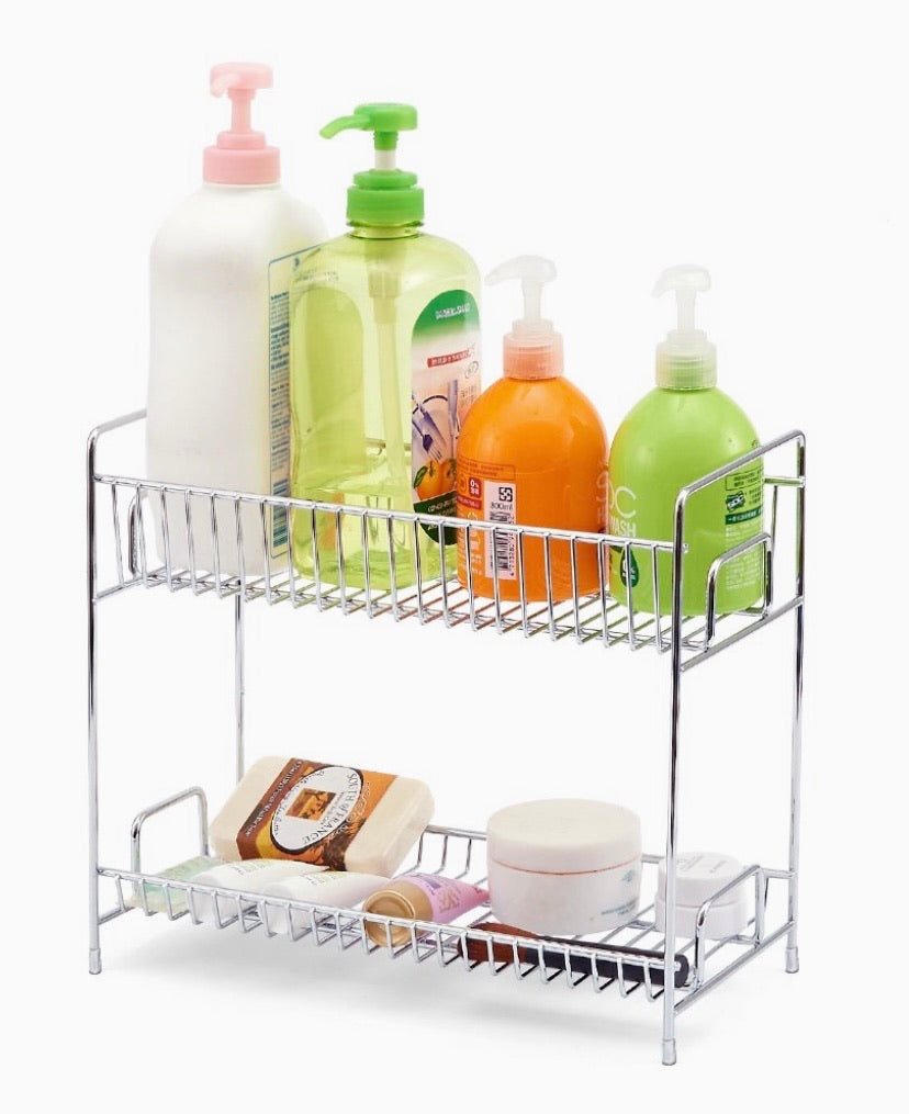 2-Tier Standing Rack EZOWare Kitchen Bathroom Countertop 2-Tier Storage Organizer Spice Jars Bottle Shelf Holder Rack - Chrome