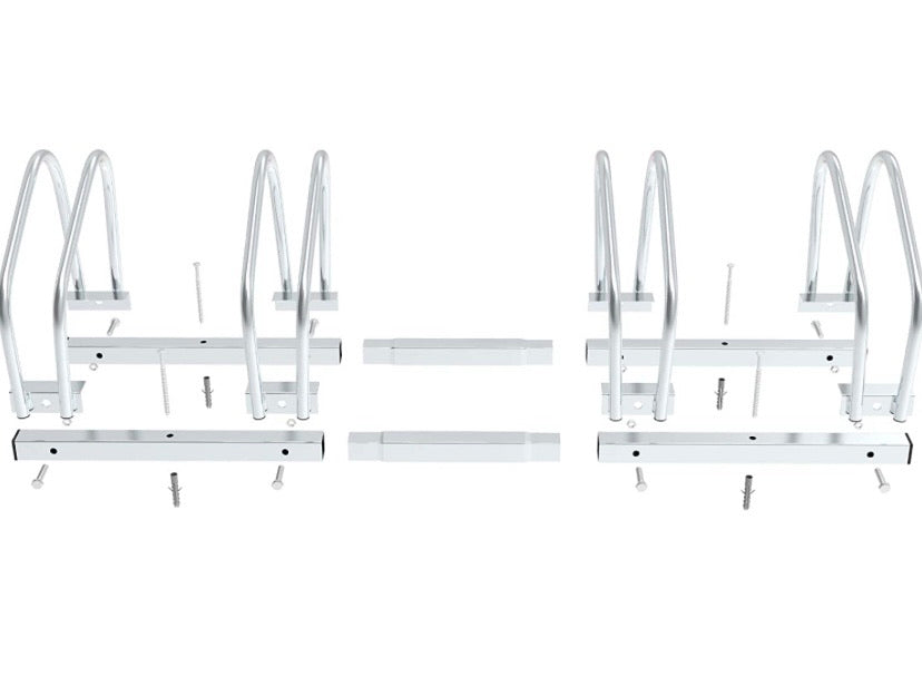 Steel Bike Stand for 4 Bikes, Silver Floor Bike Rack for Garage, Family Bike Rack, Floor and Wall Mount, 99 x 32 x 26 cm, Indoor and Outdoor Bicycle Holder