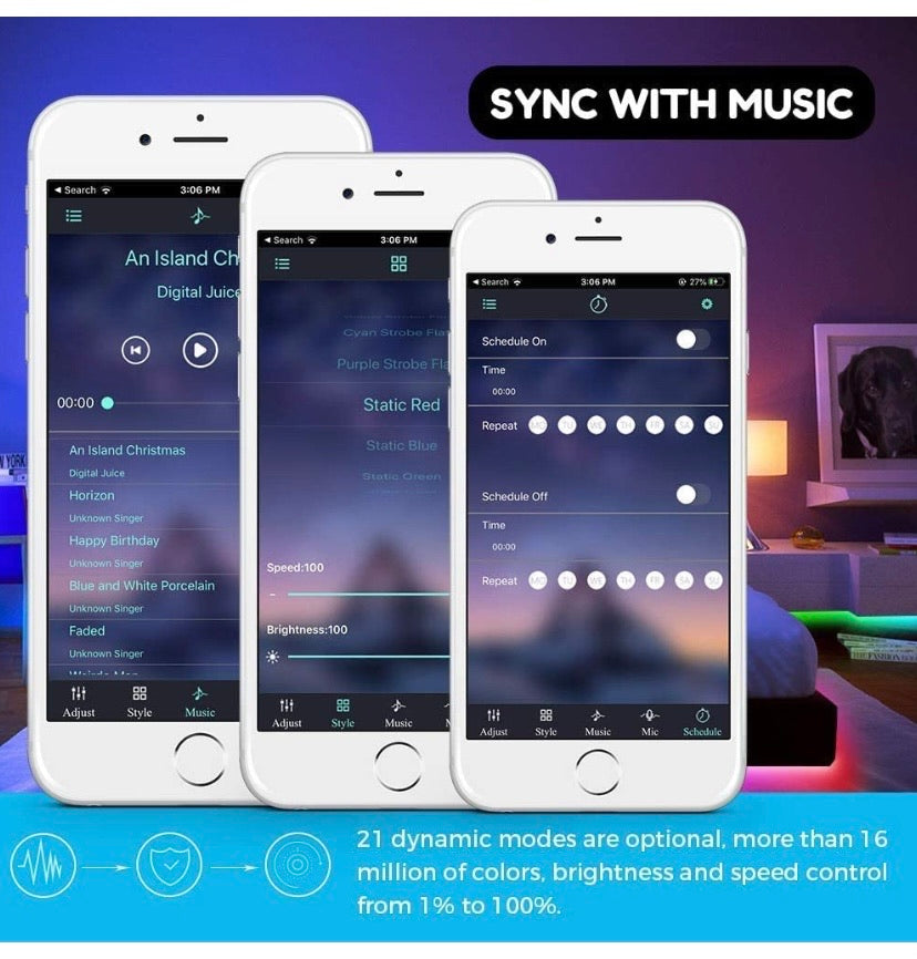 Bluetooth LED Strip Light, 5050 450LEDs RGB Colors Changing, Smart Phone APP Control