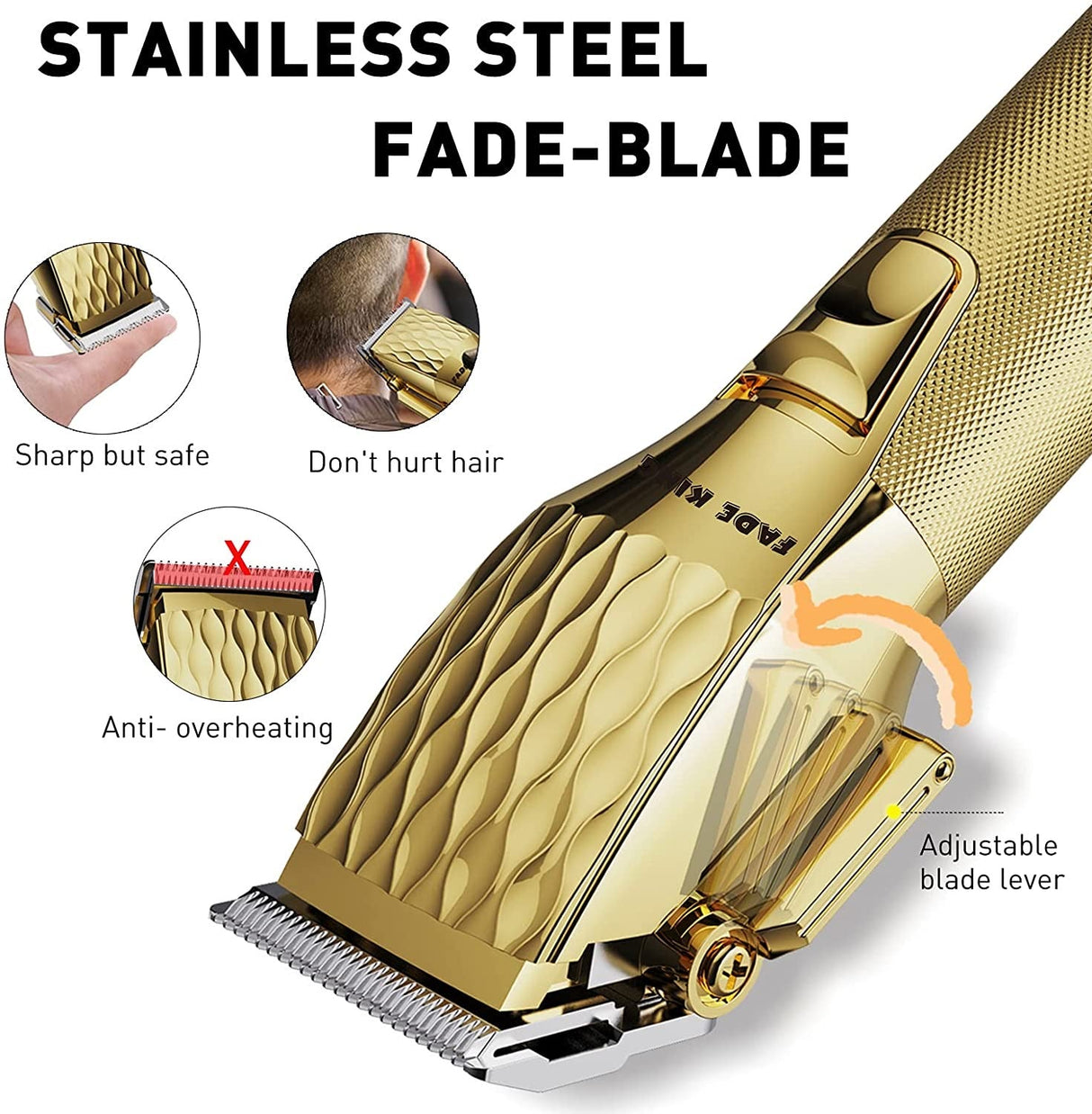 Fade King Hair Clippers for Men - Professional Clippers for Hair Cutting, Beard Trimmer Barbers Clippers for Men Women Kids Clipper Set Cordless & LED Display, All Metal Quiet Motor(Gold)