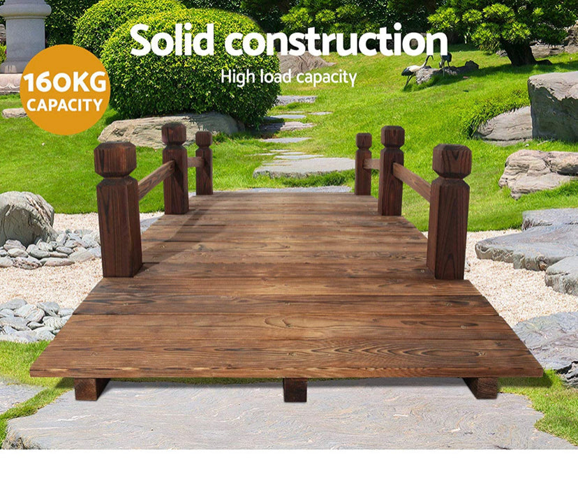 Garden Wooden Rustic Bridge Decoration Decor Outdoor Landscape 160cm Length Rail