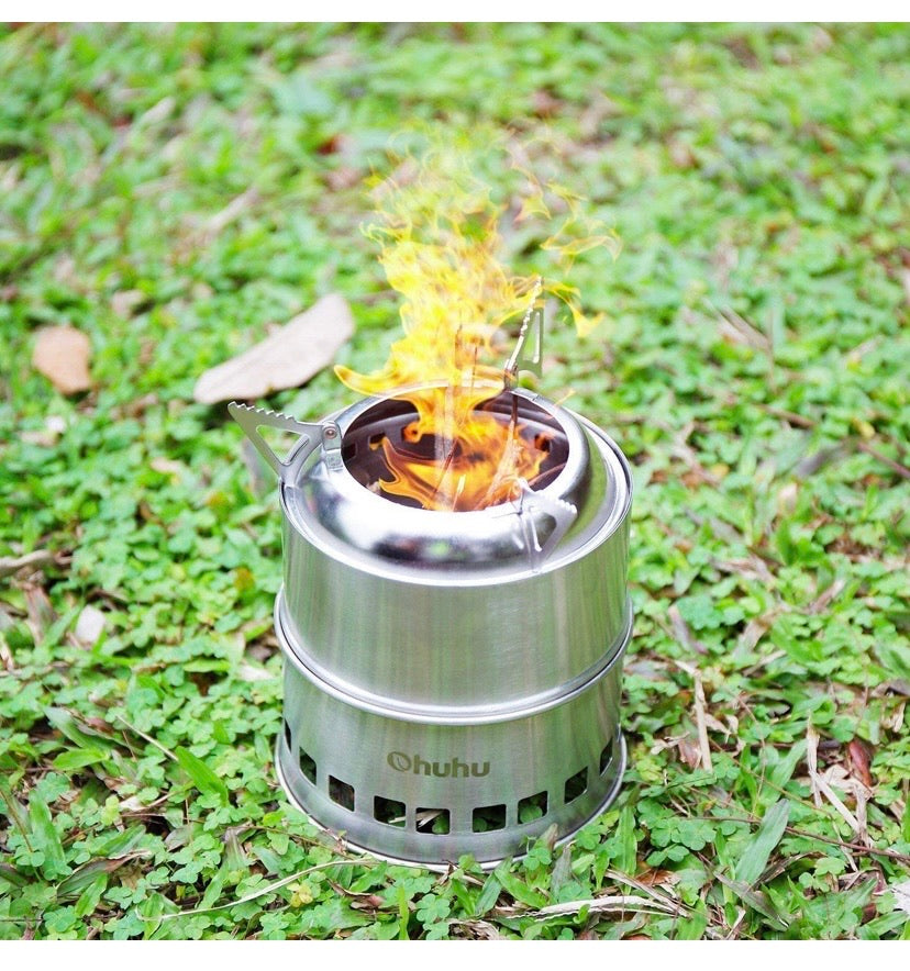Camping Stove Backpacking Burner Stove - Potable Stainless Steel Wood Burning Stove Picnic BBQ Camping Cooker with Grill Grid
