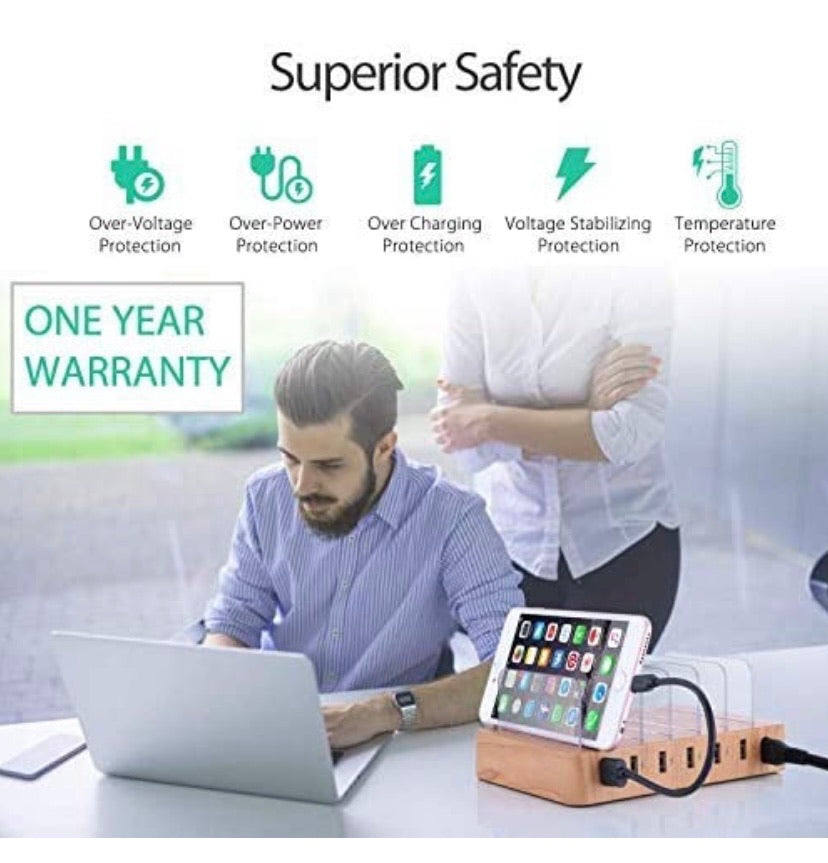 QC 3.0 Charging Station,AIZBO 60W 12A 6 Port Docking Stations & Desk Organizer with Quick Charge 3.0 & 5 Port USB Charger & Removable Watch Holder fit Multiple Devices iPhone/Iwatch/Tablet/Samsung Galaxy/LG and More