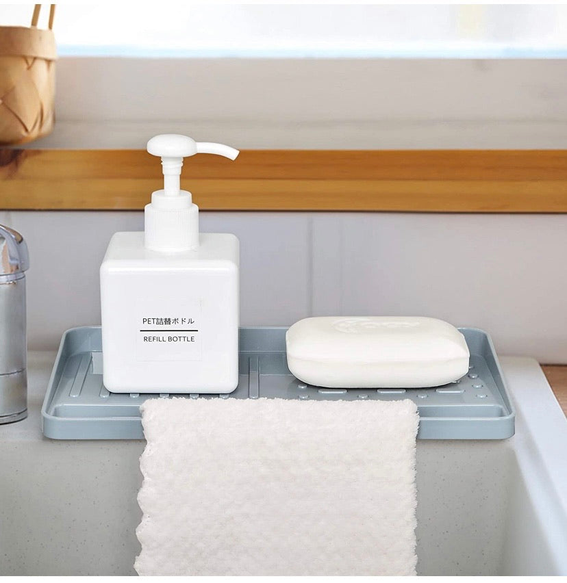Kitchen Sink Tray Sponge Holder Organizer Draining Mat for Soap Dispenser Detergent Dishcloth Scrubbers Dishwashing Accessories Non-Slip Suction Holder Grey