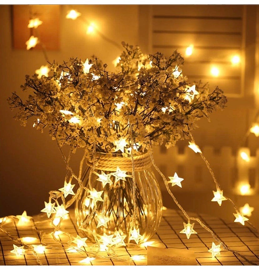 Star Fairy Lights - 70 LED 33 FT Star String Lights Waterproof for Indoor, Outdoor, Bedroom, Wedding, Party, Christmas Garden Decorations, Warm White