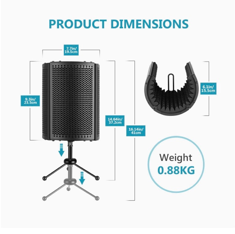 Foldable Compact Microphone Isolation Shield with Tripod Stand