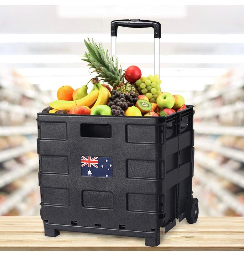 Foldable Shopping Cart Trolley Pack & Roll Folding Grocery Basket Crate Portable