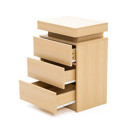 2x Bedside Tables 3 Drawers RGB LED Cabinet Nightstand OAK