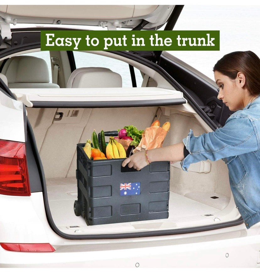 Foldable Shopping Cart Trolley Pack & Roll Folding Grocery Basket Crate Portable