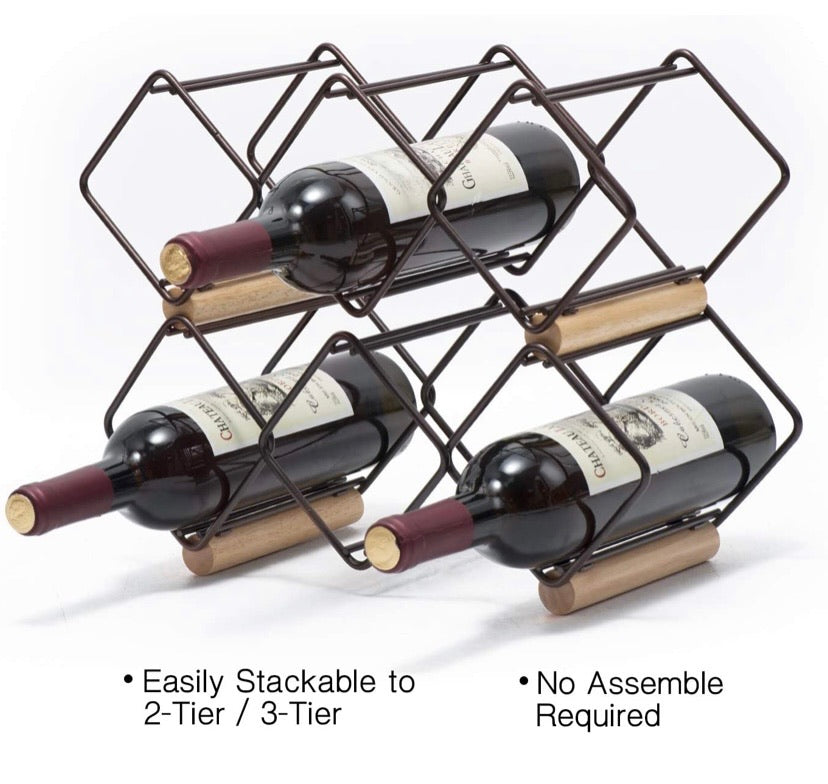 Wine Rack Stackable, Horizontal Wine Bottles Holder Racks, Metal Copper Wine Holder Storage Free Standing, Tabletop Wine Rack 5 Bottle, Ready Assembled, Easy to Put