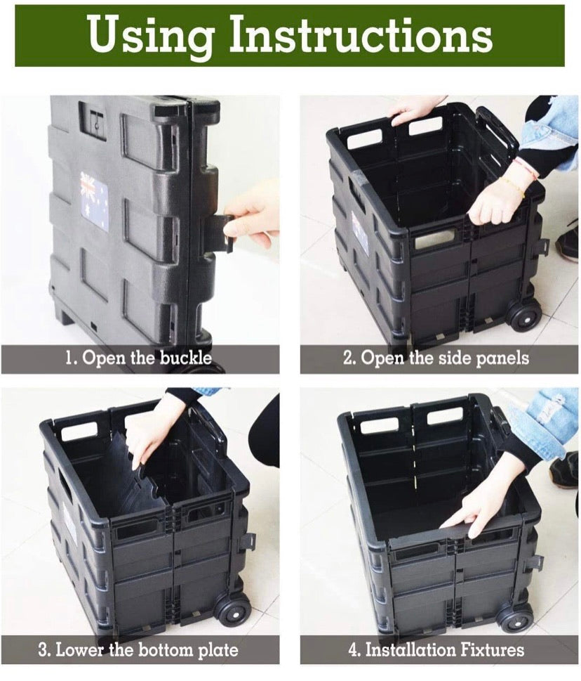 Foldable Shopping Cart Trolley Pack & Roll Folding Grocery Basket Crate Portable