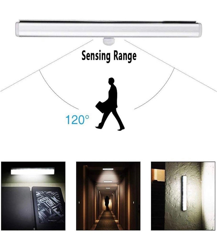 Under Cabinet Lights, 10 LED Motion Sensor Lights, Stick-on Lights to Anywhere Rechargeable LED Lights, Night Light, Led Cabinet Lights, Wireless Led Closet Light, USB Light Silver Warm