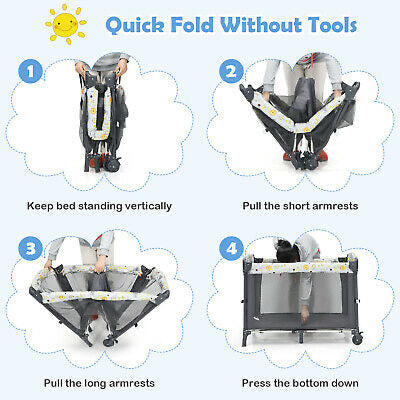 4-IN-1 Portable Travel Cot Portacot Baby Co Sleeper Bedside Bassinet Folding