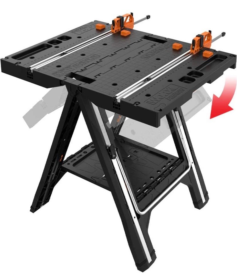 Multi-Function Work Table and Sawhorse with Quick Clamps and Pegs