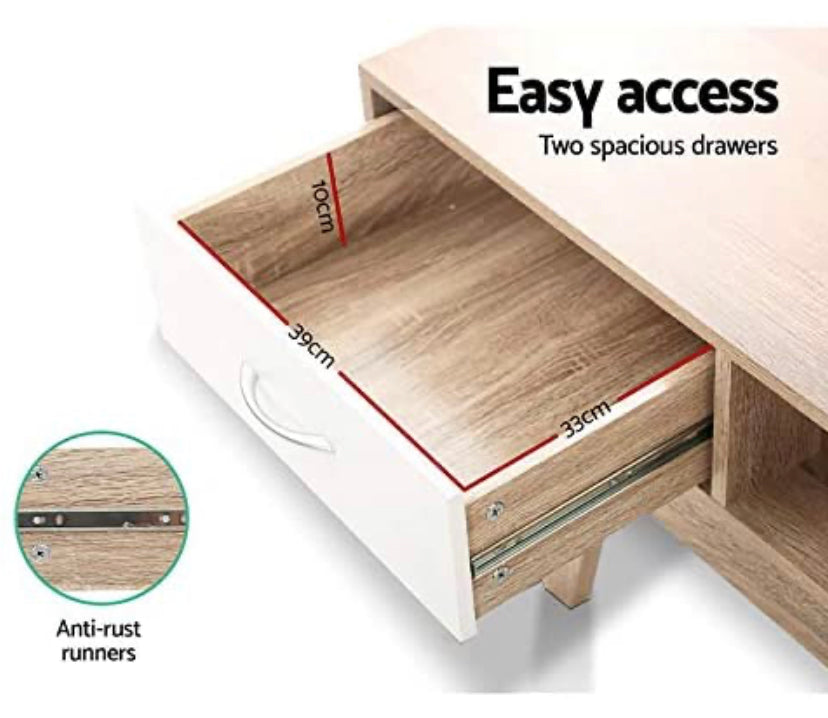 Artiss 180cm Length Enterainment Unit, Wooden TV Cabinet Stand, White & Oak