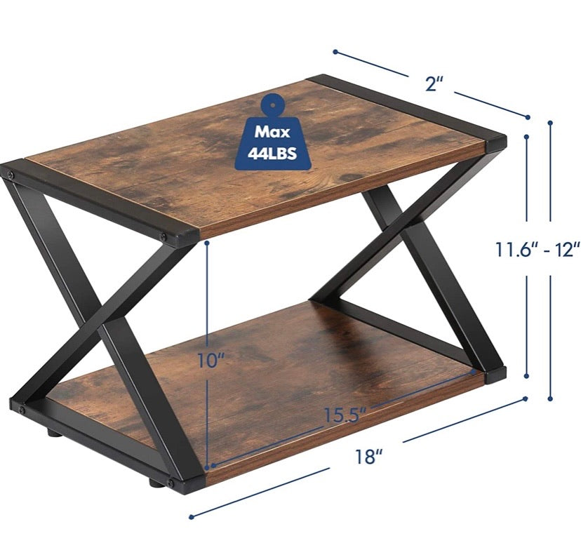 Desktop Printer Stand 2 Tiers Desk Organizer Storage Wood X-Shaped Book Shelf with Skid Pads for Home Office & School