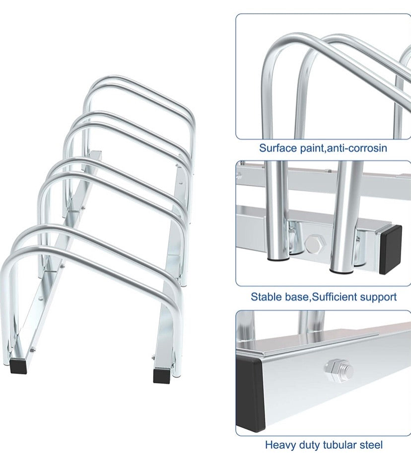 Steel Bike Stand for 4 Bikes, Silver Floor Bike Rack for Garage, Family Bike Rack, Floor and Wall Mount, 99 x 32 x 26 cm, Indoor and Outdoor Bicycle Holder
