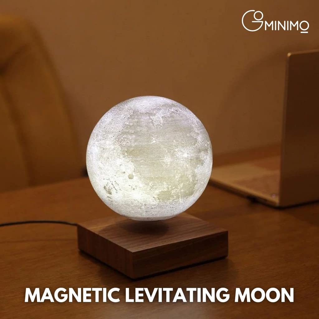 Magnetic Levitating 3D Moon Lamp Floating & Spinning Home Decor Desk Lamp with Light Dark Wooden Base (Dark Brown)