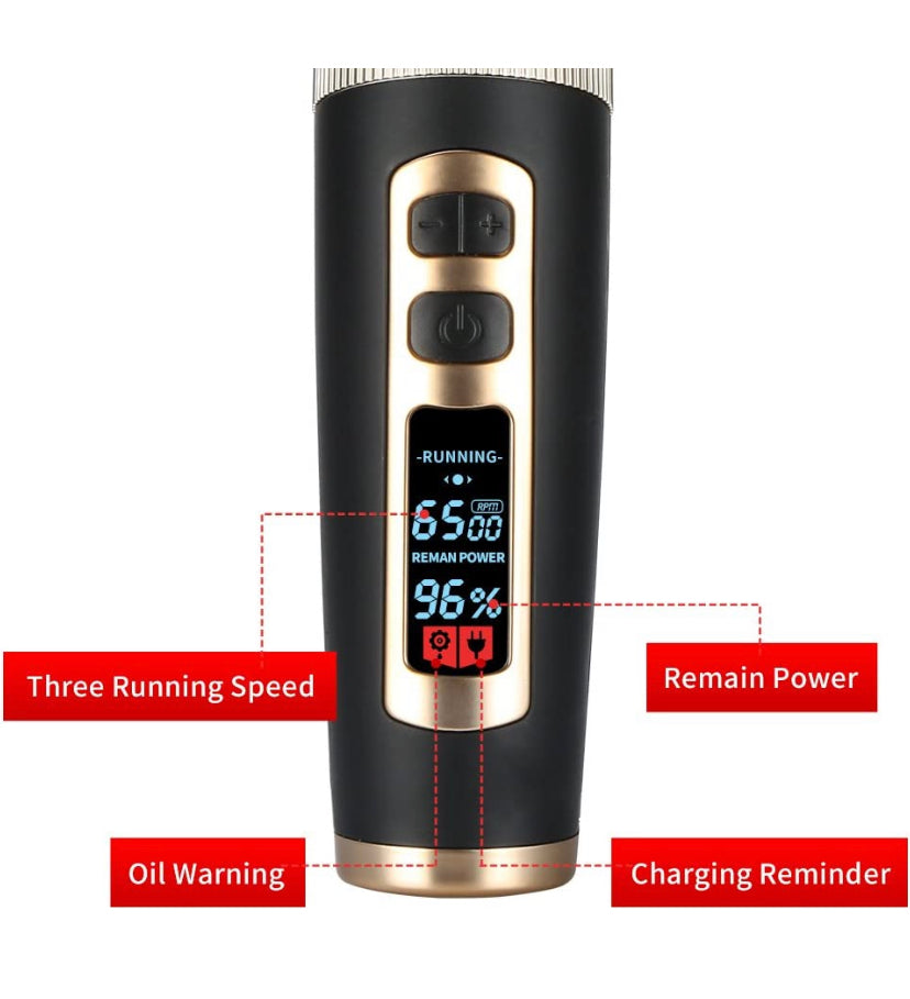 Professional Dog Grooming kit, 3 Speed Rechargeable Cordless Dog Clippers Low Noise Low Vibration, LED Screen Indicate Power/Lubricating/Cleaning