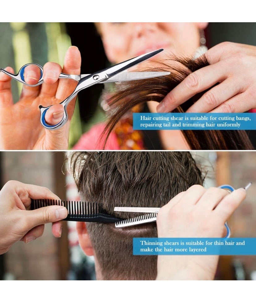 Professional Hair Cutting Scissors, YBLNTEK 9 PCS Barber Thinning Scissors Hairdressing Shears Stainless Steel Hair Cutting Shears Set with Cape Clips Comb for Barber Salon and Home