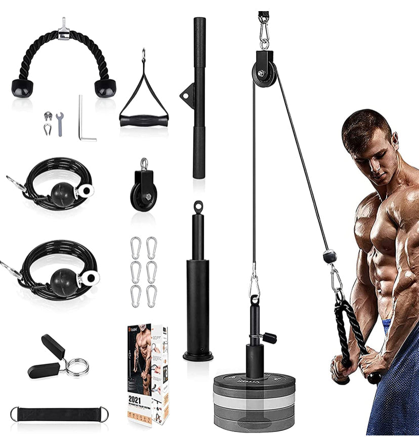 11Pack Fitness LAT and Lift Pulley System Gym, 3in1 Pull-Down Machine with Dual Cable Attachments and Upgraded Loading Pin for Biceps Curl, Back, Shoulder,Forearm,Triceps Extensions Workout