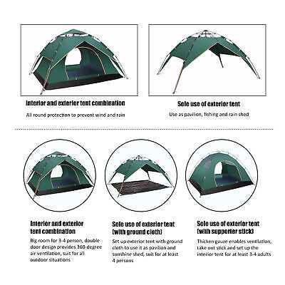 3-4 Person Instant Up Tent Family Waterproof Dome Hiking Beach Camping Tent AU