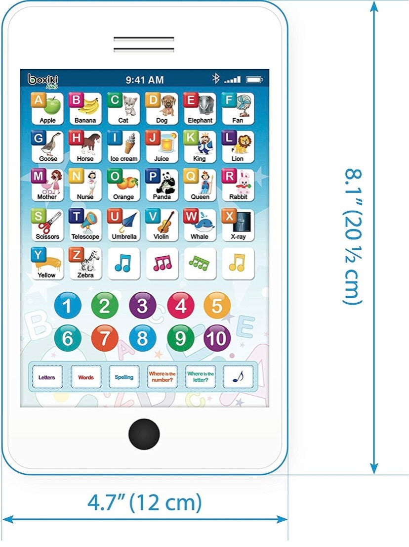 Learning Pad Fun Phone with 6 Toddler Learning Games by Boxiki Kids | Touch and Learn Interactive Tablet for Number Learning, Learning ABCs, Spelling, “Where is?” Game, Melodies | Educational Toy