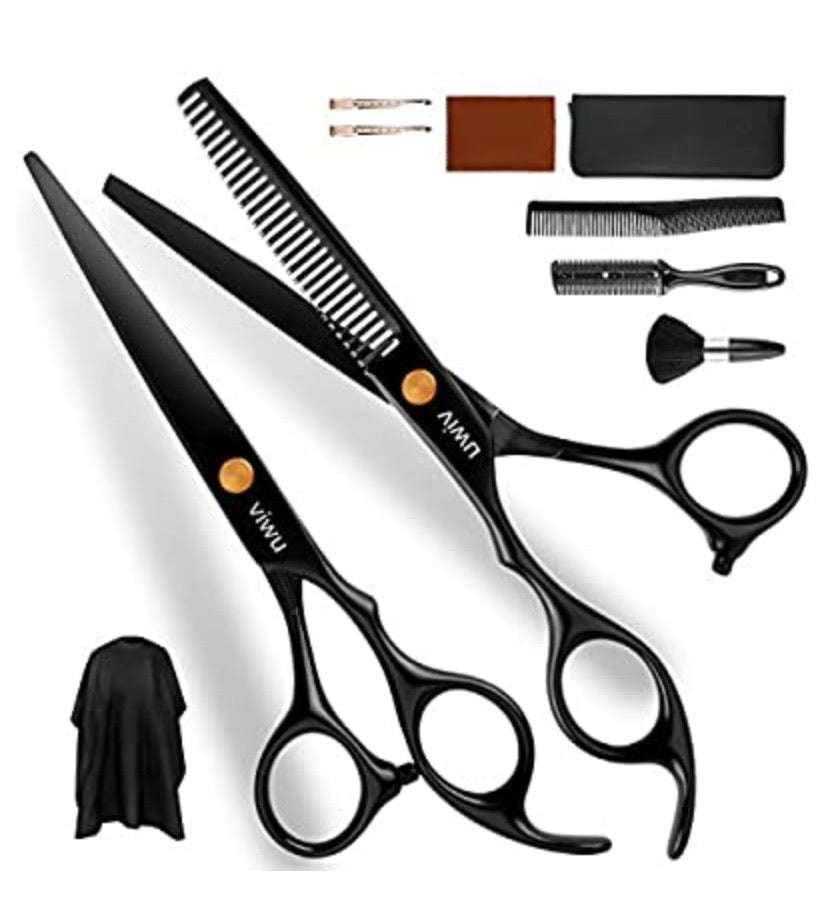 Barber Shears Home Hair Cutting Scissors Set, 10 Pcs Professional Haircut Scissors Kit with Thinning Shears 6CR 440C Stainless Steel Home Haircutting Scissors Kit for Barber Salon