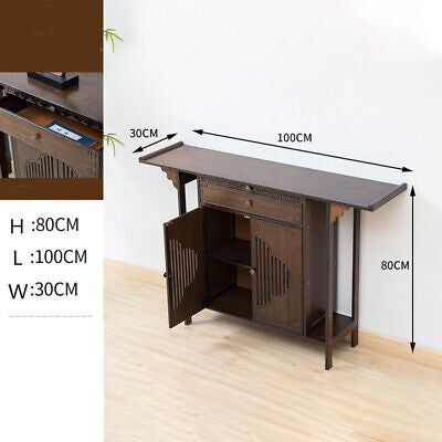 Bamboo Console Table Chinese Style Vintage Porch Table w/ Cabinet Hallway Table