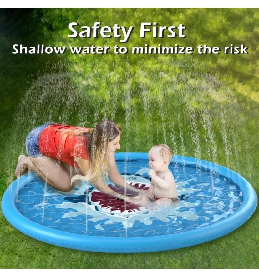 170cm Inflatable Splash Sprinkler mat, Outdoor Sprinkler mat Toy in Summer, Used for Children Toddler Pool Dog Wading Pool Splash Game mat ( Shark)