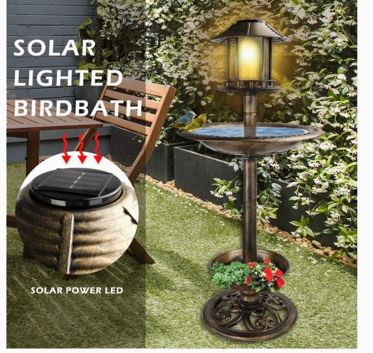 Ornamental Solar Bird Bath Light Garden Ornaments Feeder
