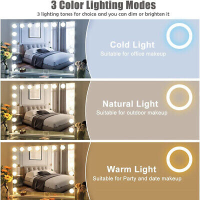 Vanity Smart Mirror with Lights Bluetooth Speaker USB Power Charging Large Hollywood Lighted Mirror with 18 Dimming LED Bulbs for Tabletop/Wall-Mounted