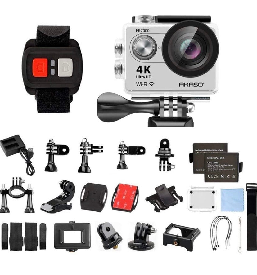 4K Wi-Fi Sports Action Camera Ultra HD Waterproof DV Camcorder 12MP 170 Degree Wide Angle LCD Screen/Remote, Sage/Silver (EK7000SL)