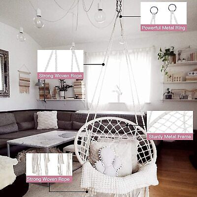 150KG Hammock Chair Macrame Cotton Swing Bed Hanging Relax Outdoor Indoor AU