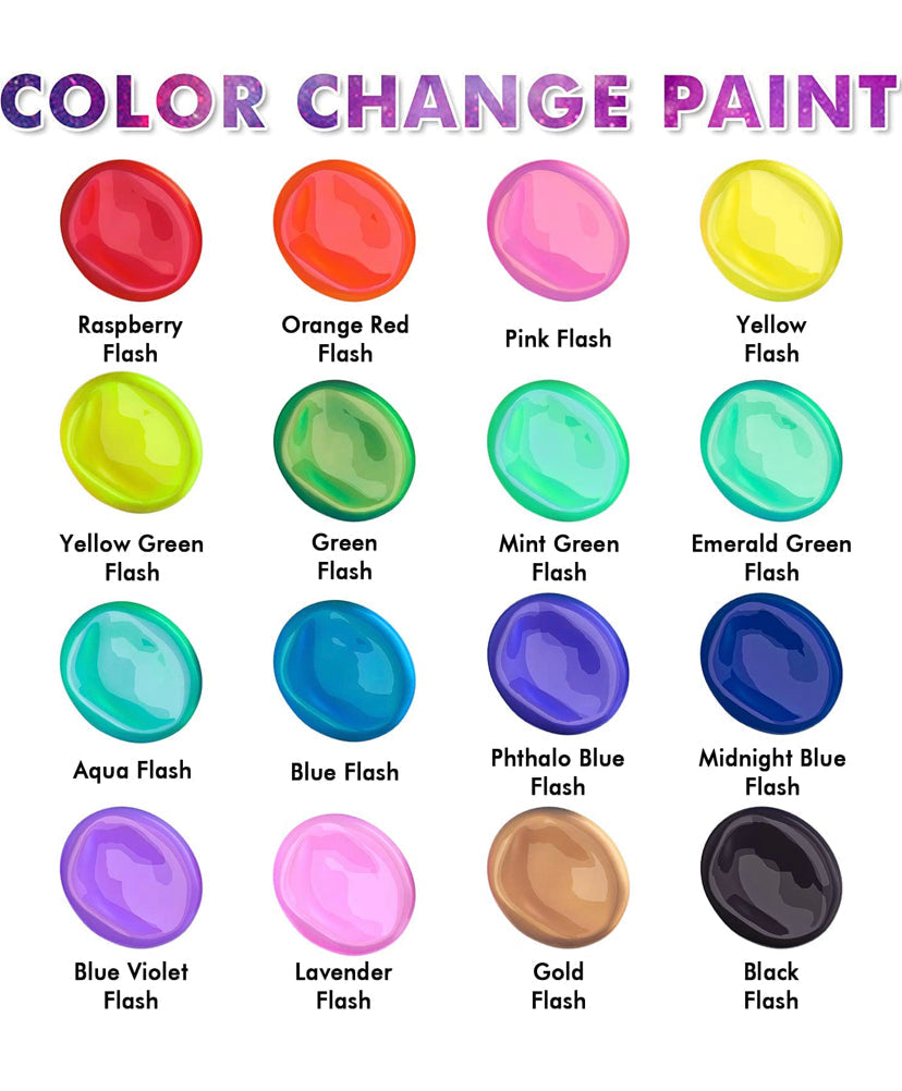 Acrylic Paint Set, Shuttle Art 16 Chameleon Colours Colour Change Acrylic Paints in Bottles (60ml/2oz), Non-Toxic for Artists, Beginners Kids on Rocks, Crafts, Canvas, Wood, Ceramic