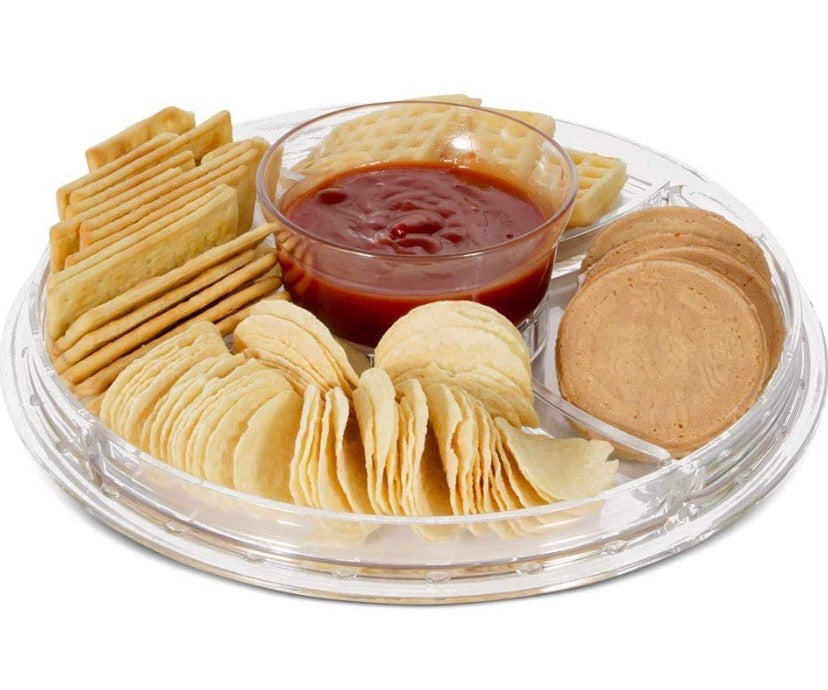 Cake Stand 6-in-1 Multifunctional Serving Platter with Domed Cover and 2Pcs Spoons - Use as Salad Bowl/Veggie Platter/Punch Bowl/Desert Platter/Nachos & Salsa Plate