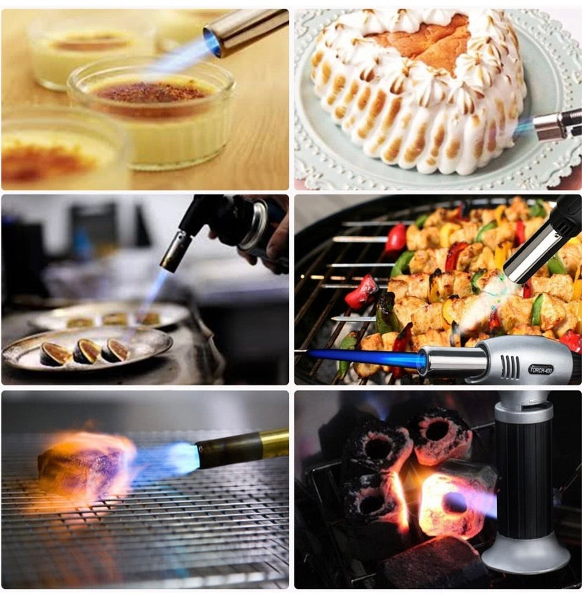 Butane Torch, SPLAKS Culinary Blow Torch Chef Cooking Torch Lighter, Butane Refillable, Flame Adjustable (MAX 2500°F) with Safety Lock for Cooking, BBQ, Baking, Brulee, Creme, DIY Soldering(Aluminium alloy)