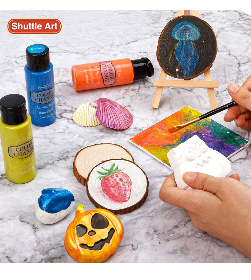 Acrylic Paint Set, Shuttle Art 16 Chameleon Colours Colour Change Acrylic Paints in Bottles (60ml/2oz), Non-Toxic for Artists, Beginners Kids on Rocks, Crafts, Canvas, Wood, Ceramic